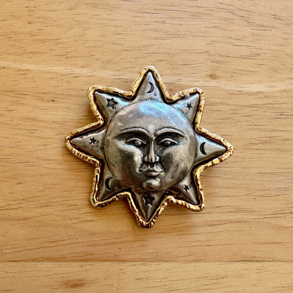 Celestial Sun And Moon Brooch In Silver And Gold 35$
